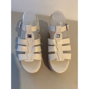 Marc Fisher Adalyn White Leather Espadrille Wedge Sandals Womens 9.5M Studded